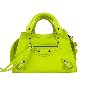 Balenciaga Neo Classic City Handbag Shoulder Bag Embossed Leather Neon Green